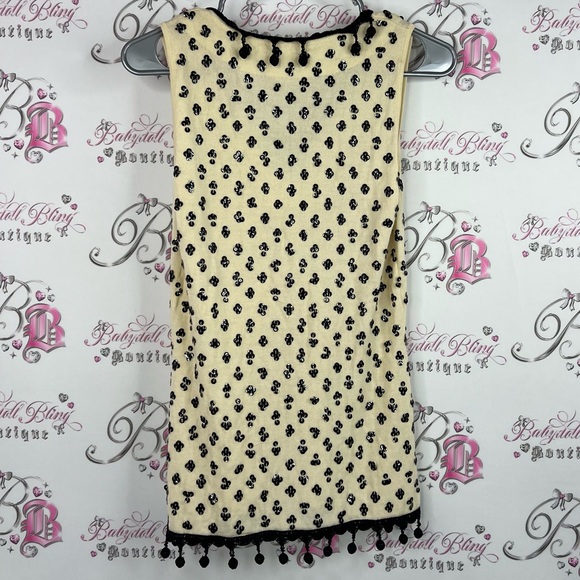 Nanette Lepore tank top tassles sequins Cream and Black Patterned Tank Top - Picture 2 of 7